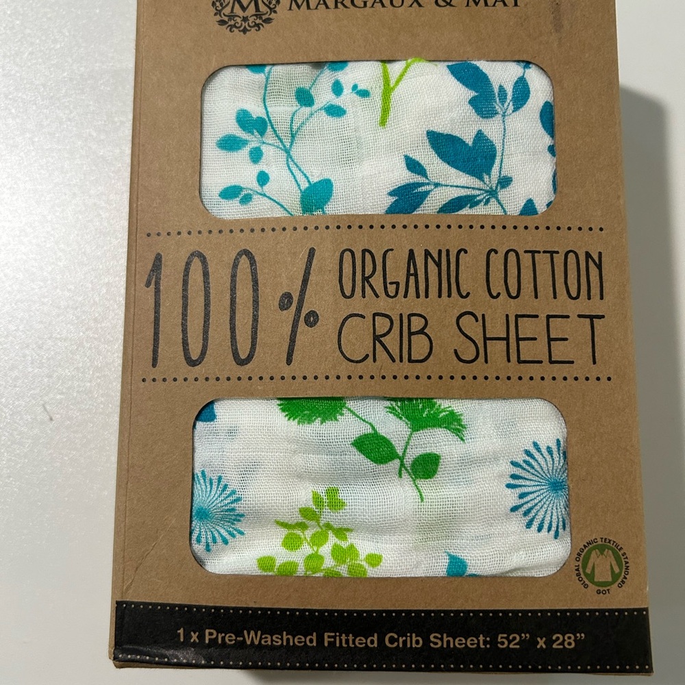 Margaux Organic Cotton Crib Sheet - Blue and Green Floral